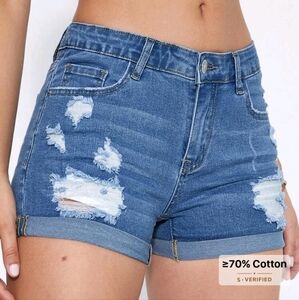 Mid rise blue jean shorts